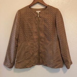 Women's Chico's Tan Faux Suede Laser Cut Jacket